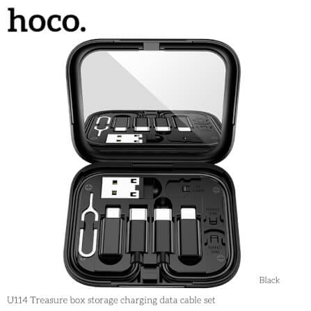 ชุดสายชาร์จเร็ว 6IN1 HOCO U114 สีดำ พร้อมกล่องเก็บ TYPE-C TO TYPE-C จ่ายไฟ 60W พร้อมหัวแปลง_0