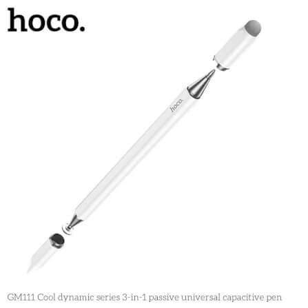 ปากกาทัชสกรีน 3-IN-1 HOCO GM111 ใช้งานได้ 3 หัว รองรับหน้าจอ แท็บเล็ต มือถือ ชนิด CAPACITIVE สีขาว_0