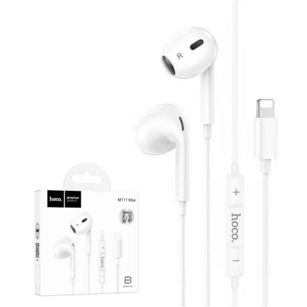 หูฟังอินเอียร์ HOCO M111 MAX สายไลท์นิ่ง สำหรับ IPHONE รุ่น 6-14 ไมค์ในตัว สีขาว_0