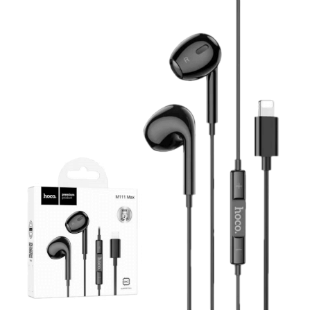 หูฟังอินเอียร์ HOCO M111 MAX สายไลท์นิ่ง สำหรับ IPHONE รุ่น 6-14 ไมค์ในตัว สีดำ_0