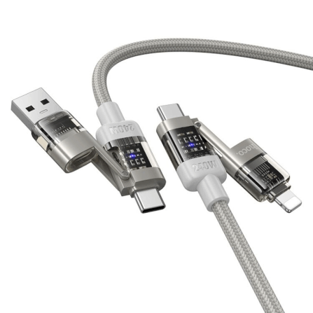 สายชาร์จเร็ว 4IN1 HOCO U151 สีเทา จ่ายไฟ 240W TYPE-C & USB-A TO TYPE-C / IP