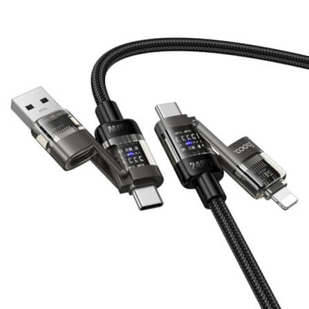 สายชาร์จเร็ว 4IN1 HOCO U151 สีดำ จ่ายไฟ 240W TYPE-C & USB-A TO TYPE-C / IP_0