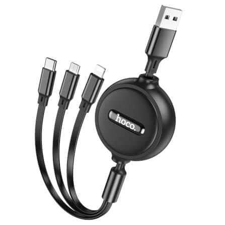 สายชาร์จ 3 หัว HOCO X75 พร้อมตลับเก็บสาย สำหรับ IOS + MICRO + TYPE-C ยาว 1 เมตร สีดำ_0