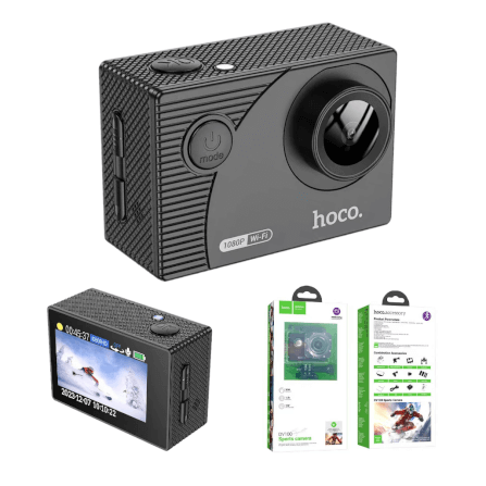 กล้องแอคชั่น HOCO DV100 สีดำ กันน้ำลึก 30 เมตร เลนส์ 150 องศา 1080P / 30FPS หน้าจอ IPS 2 นิ้ว_0