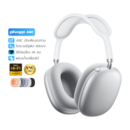 หูฟังบลูทูธ HOCO W65 PLUS สีเงิน  ระบบตัดเสียงรบกวน ANC แบตเตอรี่ 45 ชม. เปลี่ยนที่ครอบหูได้ รองรับ AUX 3.5MM_0
