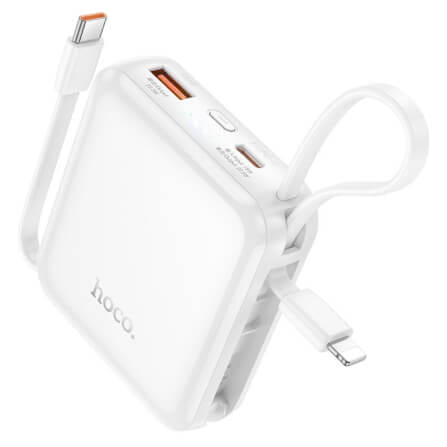 แบตสำรอง HOCO CJ25 สีขาว 10000MAH สายชาร์จในตัว ชาร์จเร็ว PD 20W + QC 3.0 มาตรฐาน CCC มอก._1