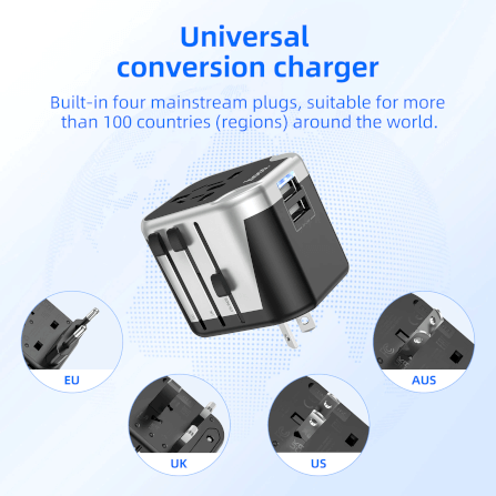 ปลั๊กแปลง 3 IN 1 UNIVERSAL HOCO AC5 2USB + 1AC รองรับโซน EU/UK/US/AUS_1