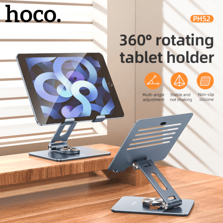 ขาตั้งแท็บเล็ต HOCO PH52 อลูมิเนียมอัลลอยด์ แข็งแรง หมุนได้ 360° รองรับขนาด 7–12.9 นิ้ว พับและปรับระดับได้_1