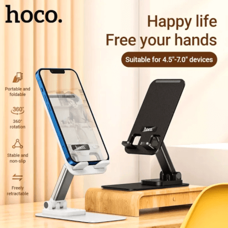 ที่วางมือถือ HOCO PH50 สีขาว หมุนได้ 360° รองรับมือถือ 4.5-7 นิ้ว ปรับระดับ 2 แกน พับเก็บได้_1