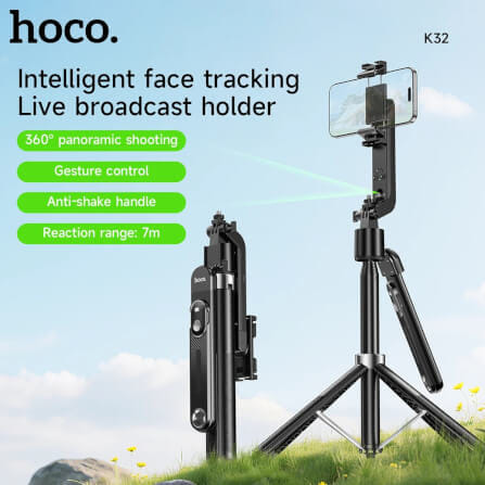 ขาตั้งมือถือ HOCO K32 หมุนได้ 360° ติดตามใบหน้าอัตโนมัติ, รีโมทบลูทูธ, ปรับความสูงได้ 181 ซม., ควบคุมด้วยท่าทาง, ระบบกันสั่น 3 แกน_1