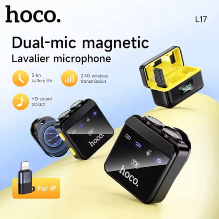 ไมโครโฟนไร้สาย HOCO L17 ระบบลดเสียงรบกวน รับเสียง HD 360° ส่งสัญญาณ 2.4GHZ ระยะการใช้งาน 15 เมตร สำหรับ ANDROID & IOS_1