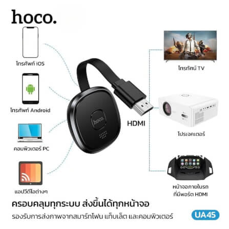 อะแดปเตอร์สะท้อนหน้าจอไร้สาย HOCO UA45 ความละเอียด 1080P 60HZ เชื่อมต่อผ่าน WIFI และ HDMI สำหรับ IOS, ANDROID และ PC_1