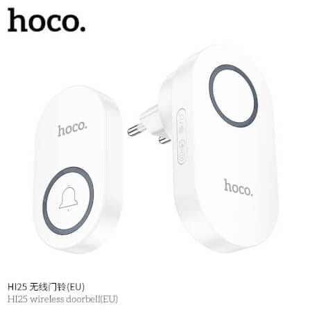กริ่งไร้สาย HOCO HI25 แบตเตอรี่ 6 เดือน ระยะ 150 เมตร 60 ริงโทน ออดประตู กริ่งประตู สีขาว_1