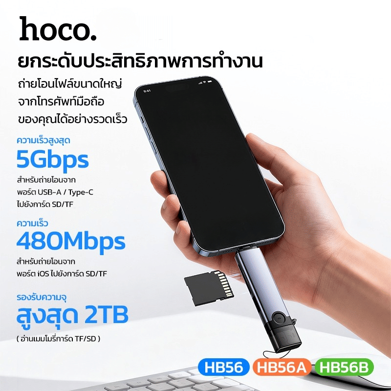 การ์ดรีดเดอร์ 3IN1 HOCO HB56 USB + TYPE-C อ่าน SD CARD, MICRO SD CARD, USB FLASH DRIVE รองรับ OTG ความเร็วสูง 5GBPS_1