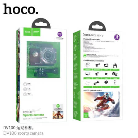กล้องแอคชั่น HOCO DV100 สีดำ กันน้ำลึก 30 เมตร เลนส์ 150 องศา 1080P / 30FPS หน้าจอ IPS 2 นิ้ว_10