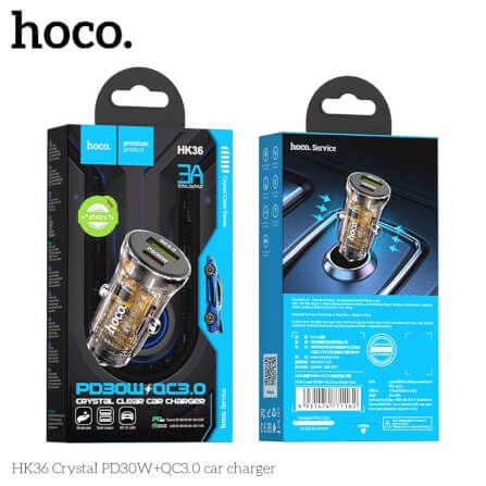 ที่ชาร์จในรถยนต์ HOCO HK36 พอร์ตคู่ PD 30W + ชาร์จเร็ว QC3.0 (USB-C และ USB-A)_10