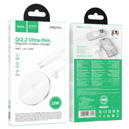 แท่นชาร์จไร้สาย QI2.2 HOCO CW63 PRO สีขาว จ่ายไฟสูงสุด 25W สำหรับสมาร์ทโฟน & หูฟังไร้สาย_10