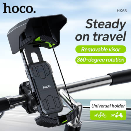 ที่จับโทรศัพท์ HOCO HK68 สีดำ สำหรับมอเตอร์ไซค์ พร้อมบังแดดกันฝน หมุนได้ 360° ดีไซน์ล็อคด้วยปุ่มเดียว_2