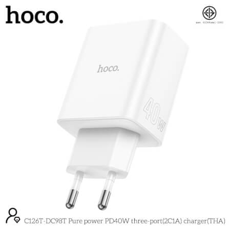 หัวชาร์จเร็ว 3 พอร์ต HOCO DC98T PD 40W + QC 3.0 (TYPE-C X2 + USBX1) สีขาว_2