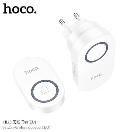 กริ่งไร้สาย HOCO HI25 แบตเตอรี่ 6 เดือน ระยะ 150 เมตร 60 ริงโทน ออดประตู กริ่งประตู สีขาว_2