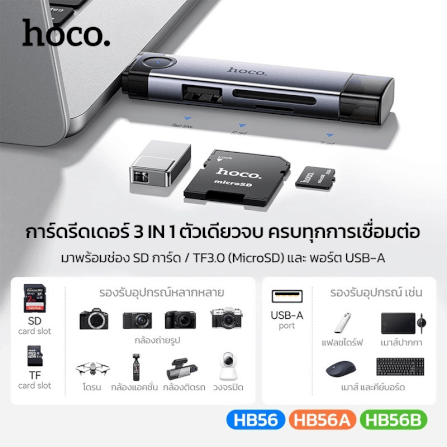 การ์ดรีดเดอร์ 3IN1 HOCO HB56A USB + IOS LIGHTNING อ่าน SD CARD, MICRO SD CARD, USB FLASH DRIVE รองรับ OTG ความเร็วสูง 5GBPS_2