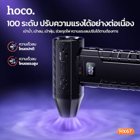 พัดลมพกพา HOCO HX67 ความเร็วสูง 80000RPM ปรับแรงลม 100 ระดับ พร้อมไฟฉุกเฉิน_2
