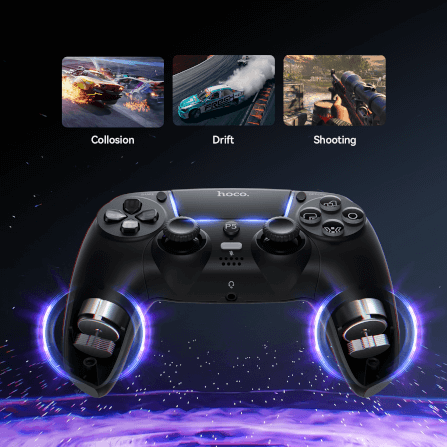 จอยเกมไร้สาย HOCO GA32 สำหรับใช้กับ PS5 / PC มอเตอร์สั่นคู่ รองรับหูฟัง สีดำ_3