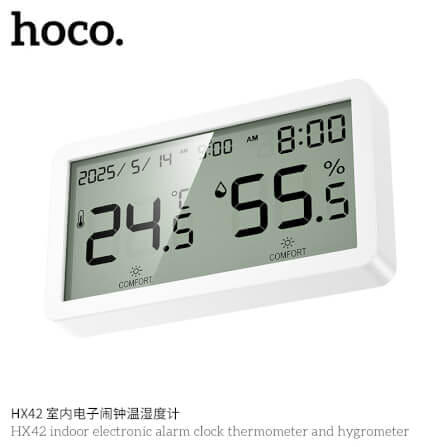 นาฬิกาดิจิตอล 5-IN-1 HOCO HX42 จอแสดงผล LCD วัดอุณหภูมิ วัดความชื้น ตั้งปฏิทิน ตั้งปลุก_3