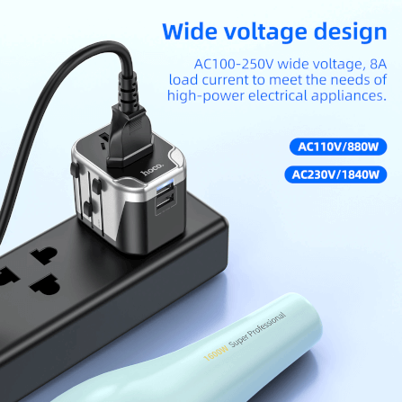 ปลั๊กแปลง 3 IN 1 UNIVERSAL HOCO AC5 2USB + 1AC รองรับโซน EU/UK/US/AUS_3
