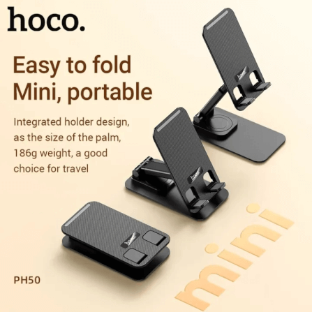 ที่วางมือถือ HOCO PH50 สีดำ หมุนได้ 360° รองรับมือถือ 4.5-7 นิ้ว ปรับระดับ 2 แกน พับเก็บได้_3