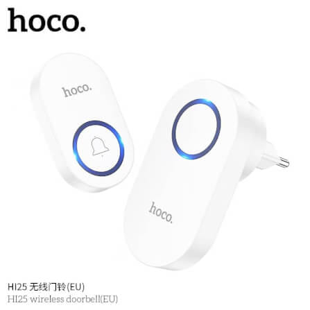 กริ่งไร้สาย HOCO HI25 แบตเตอรี่ 6 เดือน ระยะ 150 เมตร 60 ริงโทน ออดประตู กริ่งประตู สีขาว_3