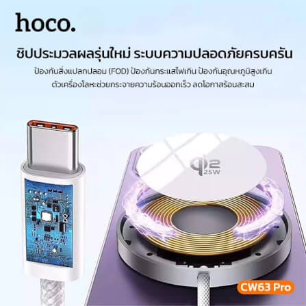 แท่นชาร์จไร้สาย QI2.2 HOCO CW63 PRO สีขาว จ่ายไฟสูงสุด 25W สำหรับสมาร์ทโฟน & หูฟังไร้สาย_3