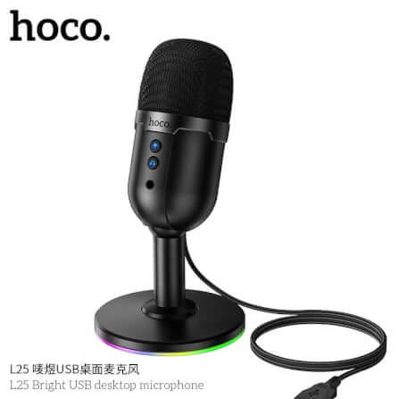 ไมโครโฟนตั้งโต๊ะ HOCO L25 จับเสียงรอบทิศ 360° ต่อสาย USB-A พร้อมไฟ RGB_4