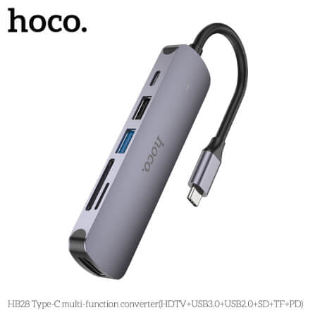 อุปกรณ์เชื่อมต่อ ยูเอสบี-ซี มีเดีย ฮับ 6-IN-1 HOCO HB28 TYPE-C 100W MULTIFUNCTION ADAPTER_4