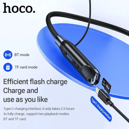 หูฟังไร้สาย HOCO ES62 สีเทา แบบคล้องคอ ใช้งานได้ต่อเนื่อง 120 ชม. รองรับ TF CARD ความจุ 32 GB_4