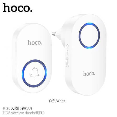 กริ่งไร้สาย HOCO HI25 แบตเตอรี่ 6 เดือน ระยะ 150 เมตร 60 ริงโทน ออดประตู กริ่งประตู สีขาว_4