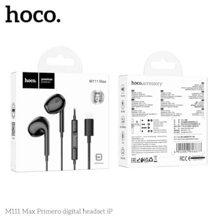หูฟังอินเอียร์ HOCO M111 MAX สายไลท์นิ่ง สำหรับ IPHONE รุ่น 6-14 ไมค์ในตัว สีดำ_5