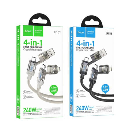 สายชาร์จเร็ว 4IN1 HOCO U151 สีดำ จ่ายไฟ 240W TYPE-C & USB-A TO TYPE-C / IP_5
