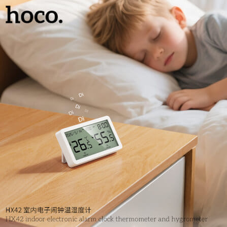 นาฬิกาดิจิตอล 5-IN-1 HOCO HX42 จอแสดงผล LCD วัดอุณหภูมิ วัดความชื้น ตั้งปฏิทิน ตั้งปลุก_5