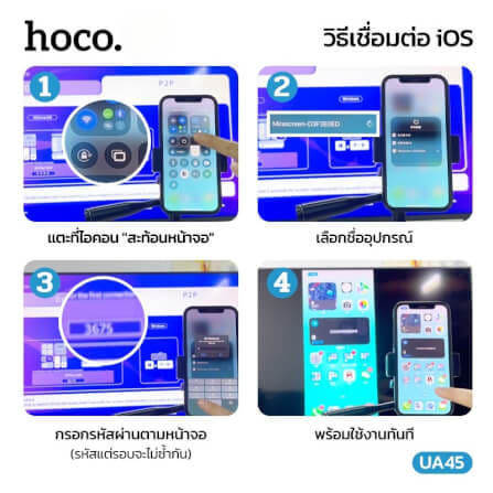 อะแดปเตอร์สะท้อนหน้าจอไร้สาย HOCO UA45 ความละเอียด 1080P 60HZ เชื่อมต่อผ่าน WIFI และ HDMI สำหรับ IOS, ANDROID และ PC_5