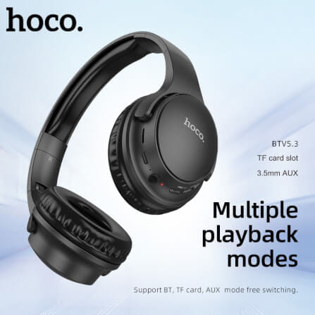 หูฟังไร้สาย HOCO W40 สีดำ พับเก็บได้ รองรับ AUX 3.5MM / TF CARD_6