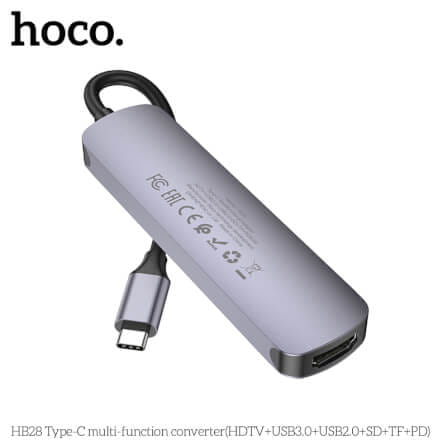 อุปกรณ์เชื่อมต่อ ยูเอสบี-ซี มีเดีย ฮับ 6-IN-1 HOCO HB28 TYPE-C 100W MULTIFUNCTION ADAPTER_6