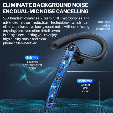 หูฟังไร้สาย HOCO S19 พร้อมระบบตัดเสียงรบกวน DOUBLE ENC สนทนาได้นาน 9 ชั่วโมง, BT 5.0, สีดำ_6