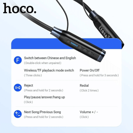 หูฟังไร้สาย HOCO ES62 สีเทา แบบคล้องคอ ใช้งานได้ต่อเนื่อง 120 ชม. รองรับ TF CARD ความจุ 32 GB_6