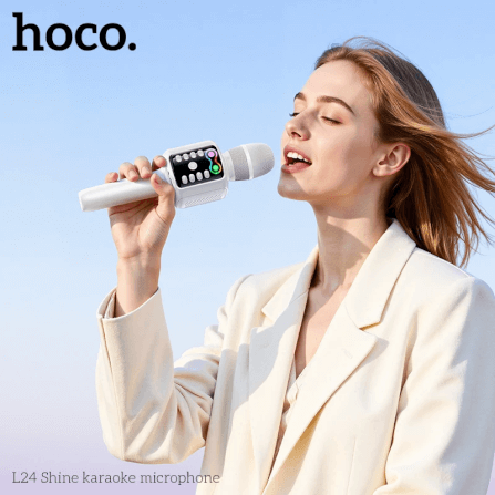 ไมโครโฟนคาราโอเกะ HOCO L24 สีน้ำเงิน พร้อมลำโพงในตัว บลูทูธ 5.4, ไฟ RGB, เล่นไฟล์ผ่าน USB/TF/AUX_6