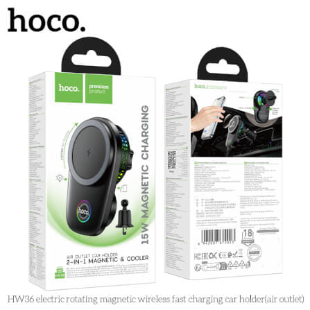 แท่นชาร์จไร้สาย 2-IN-1 HOCO HW36 พร้อมพัดลมระบายความร้อน รุ่นติดช่องแอร์ หมุนอัตโนมัติ จ่ายไฟ 15W_7
