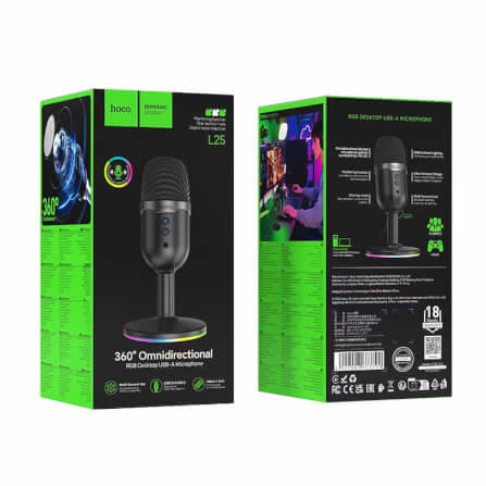 ไมโครโฟนตั้งโต๊ะ HOCO L25 จับเสียงรอบทิศ 360° ต่อสาย USB-A พร้อมไฟ RGB_7