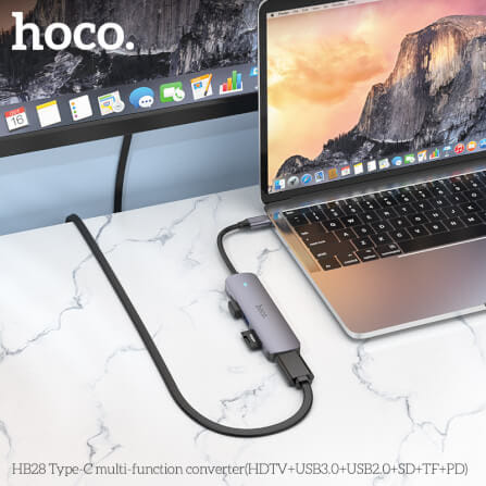 อุปกรณ์เชื่อมต่อ ยูเอสบี-ซี มีเดีย ฮับ 6-IN-1 HOCO HB28 TYPE-C 100W MULTIFUNCTION ADAPTER_7