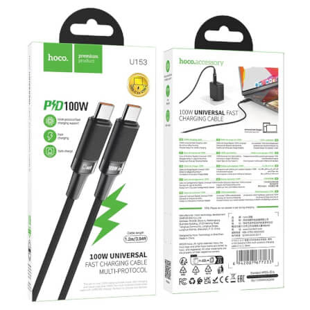 สายชาร์จเร็ว HOCO U153 TYP-C TO TYPE-C รองรับกำลังไฟ PD 100W ยาว 1.2 เมตร สำหรับโน้ตบุ๊ก แท็บเล็ต สมาร์ทโฟน_7