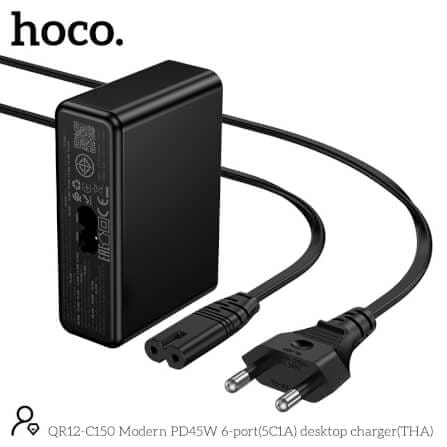 หัวชาร์จเร็ว 6IN1 HOCO C150 พอร์ต TYPE-C 5 ช่อง + USB 1 ช่อง แบบตั้งโต๊ะ_7